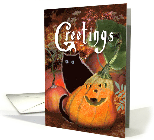 Kitty Cat Kitten and Scary Jack-O-Lantern Pumpkin Halloween card