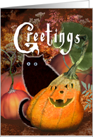 Kitty Cat Kitten and Scary Jack-O-Lantern Pumpkin Halloween card