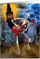 Mr. Bones Skeleton Playing Electric Guitar on Halloween card