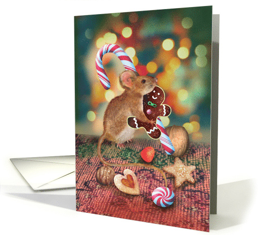 Mouse with Gingerbread Man and Candy Cane card (1751442)