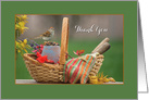 Sparrow in Gardening Basket on Flower Pot Green Thank You card