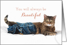 For Her Tabby Cat Wearing Blue Jeans Funny Birthday card