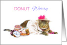Funny Cat Dressed Up In Hat and Beads With Donuts Birthday For Her card