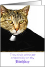 Funny Cat Dressed Up Priest Celebrate Responsibly Birthday card