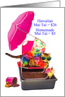 Funny Cat in Pink Lawn Chair, Mai Tai in Sandbox, Tropical Staycation card