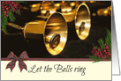 Let The Bells Ring Handbell With Greenery And Ribbon Christmas card