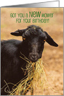 Funny Hungry Goat New Mower Birthday card