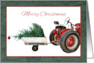 Tractor With Trailer Hauling Christmas Tree Merry Christmas card