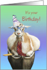 Funny Goat In A Boat With Tie Heart Glasses And Hat Birthday card