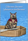 Row-meow Funny Cat In Cardboard Boat Valentine card