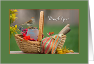 Sparrow in Gardening Basket on Flower Pot Green Thank You card