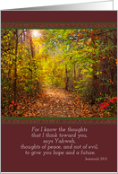 Forest Path Light at End Bible Verse Jeremiah 29:11 Thinking of You card