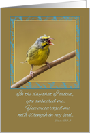 Singing Yellow Gray Bird Perched on Branch Scripture Encouragement card