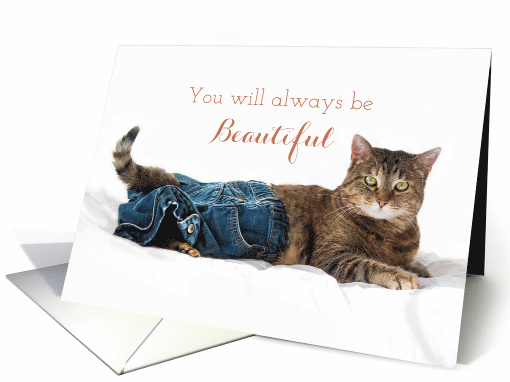 For Her Tabby Cat Wearing Blue Jeans Funny Birthday card (1516144)