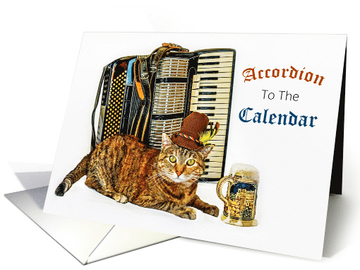 Accordion Cat in German Hat with Beer Stein Happy Birthday card