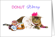 Funny Cat Dressed Up In Hat and Beads With Donuts Birthday For Her card