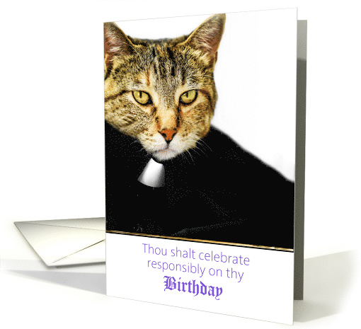 Funny Cat Dressed Up Priest Celebrate Responsibly Birthday card