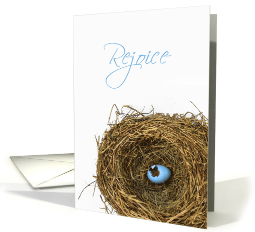 Rejoice Birds Next With Baby Blue Empty Egg Easter card (1541240)