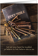 Bible With Antique Keys, John 14:1-2 Encouragement For Homeless card