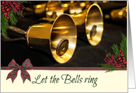 Let The Bells Ring Handbell With Greenery And Ribbon Christmas card