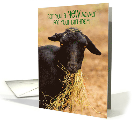 Funny Hungry Goat New Mower Birthday card (1624686)