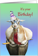 Funny Goat In A Boat With Tie Heart Glasses And Hat Birthday card