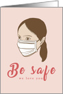 Be Safe Pastel Pink Coronavirus Encouragement Woman with Face Mask card