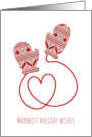 Warm Holiday Wishes Simple Knitted Mittens and Heart String Christmas card