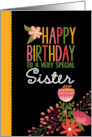 For Sister Sweet Cute Folksy Florals Happy Birthday card