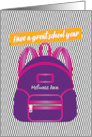 Back to School Pink Purple Backpack with Name Have a Great Year card