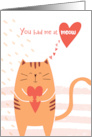 Cute Cat Holding Heart Valentine You Had Me At Meow card