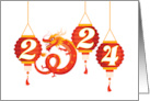 Chinese New Year of the Dragon 2024 with lanterns and Year card