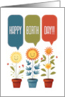 Happy Blooming Perfect Birthday with Pots and Smiling Flowers So Cute card