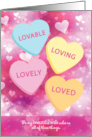 Valentine for Wife Lovable Loving Lovely Loved Conversation Hearts card