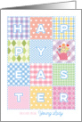 Young Lady Happy Easter Pastel Plaids Joy and Blessings Quilt card