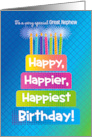Great Nephew Birthday Happy Happier Happiest Birthday Blue Focus card