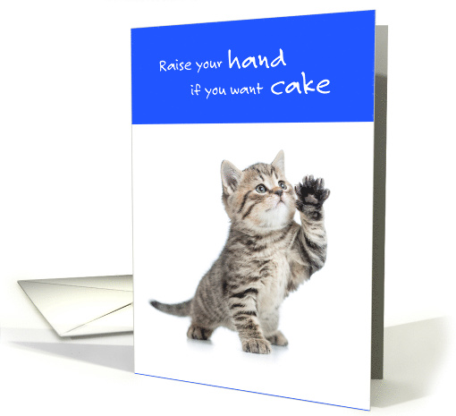 Funny Birthday Cat Raise Your Hand if you Want Cake card (1532702)