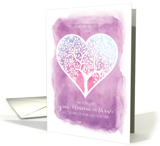 Wedding Congrats Nephew and Wife- Tree Heart Grow Blossom Thrive card