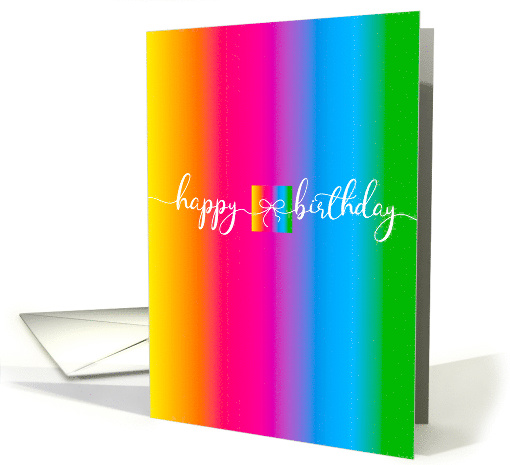 Continuous Script Rainbow Gift with Bow Happy Birthday card (1633640)