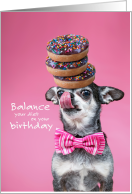 Funny Balance Your Diet Puppy with Doughnuts and Sprinkles Birthday card