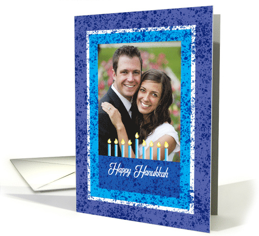 Custom Photo Blue Spatters Happy Hanukkah card (1658034)