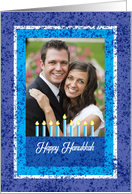 Custom Photo Blue Spatters Happy Hanukkah card