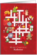 Cute Christmas Picture Crossword Puzzle with Name on Front card