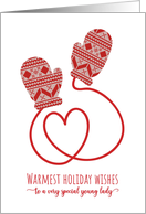Simple Knitted Mittens and Heart String for Young Lady Christmas card