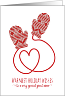 Red Mittens and Heart String for Great Niece card