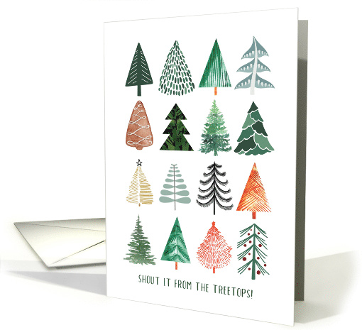 Shout it From the Treetops a Saviour is Born Illustrated Trees card