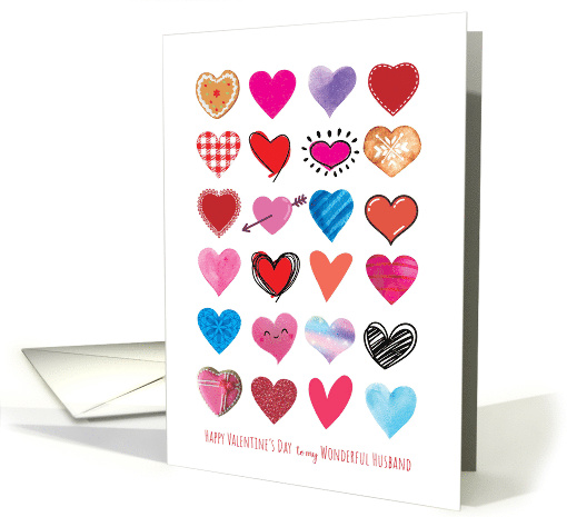 Many Illustrated Hearts Valentine's Day to my Wonderful Husband card