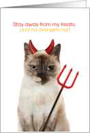 Funny Wichien Maat Cat with Attitude and Pitchfork Halloween card