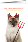 Funny Wichien Maat Cat with Attitude and Pitchfork Halloween card