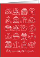 Cute Ugly Christmas Sweater Warm Toasty Jolly and Merry Wishes card